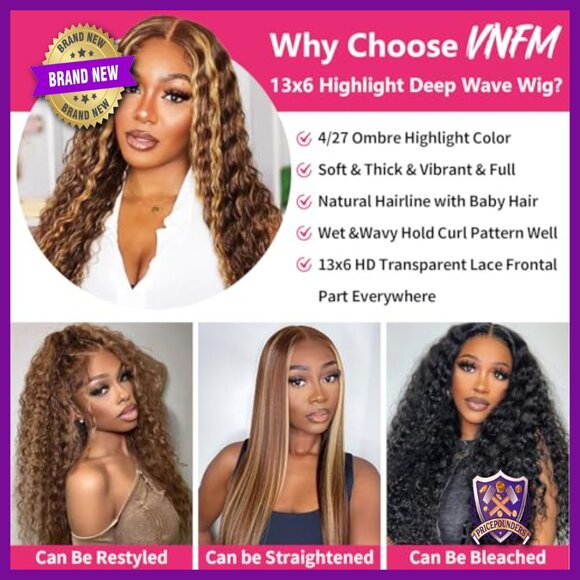 13x6 Lace Front Human Hair Wig Deep Wave 200 Density Glueless main image 2